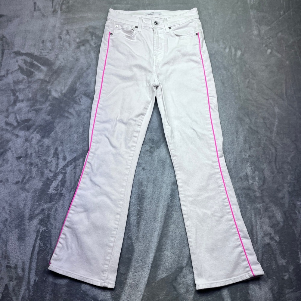 7 For All Mankind Womens White Denim Jeans Pink Stripeโ Bootcut Size 25 Fits 24"
